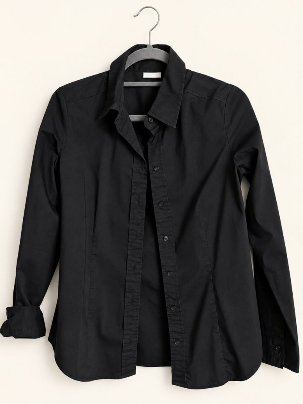 New York & Company Black Fitted Button-Up Shirt Long Sleeve